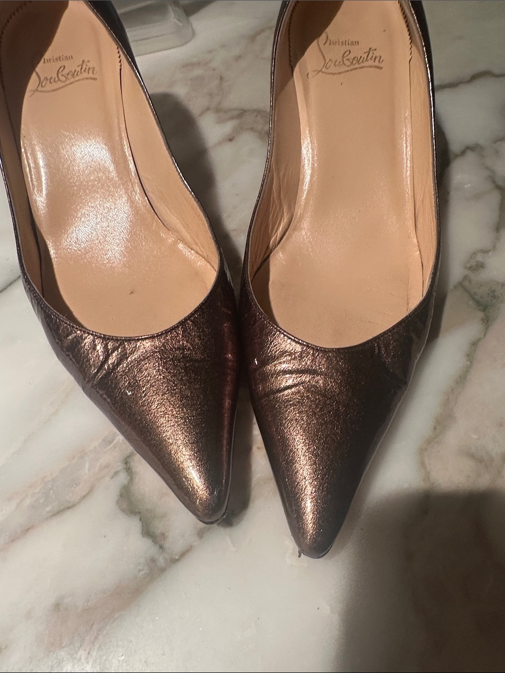 Christian Louboutin Metallic Bronze Pointed-Toe Pumps